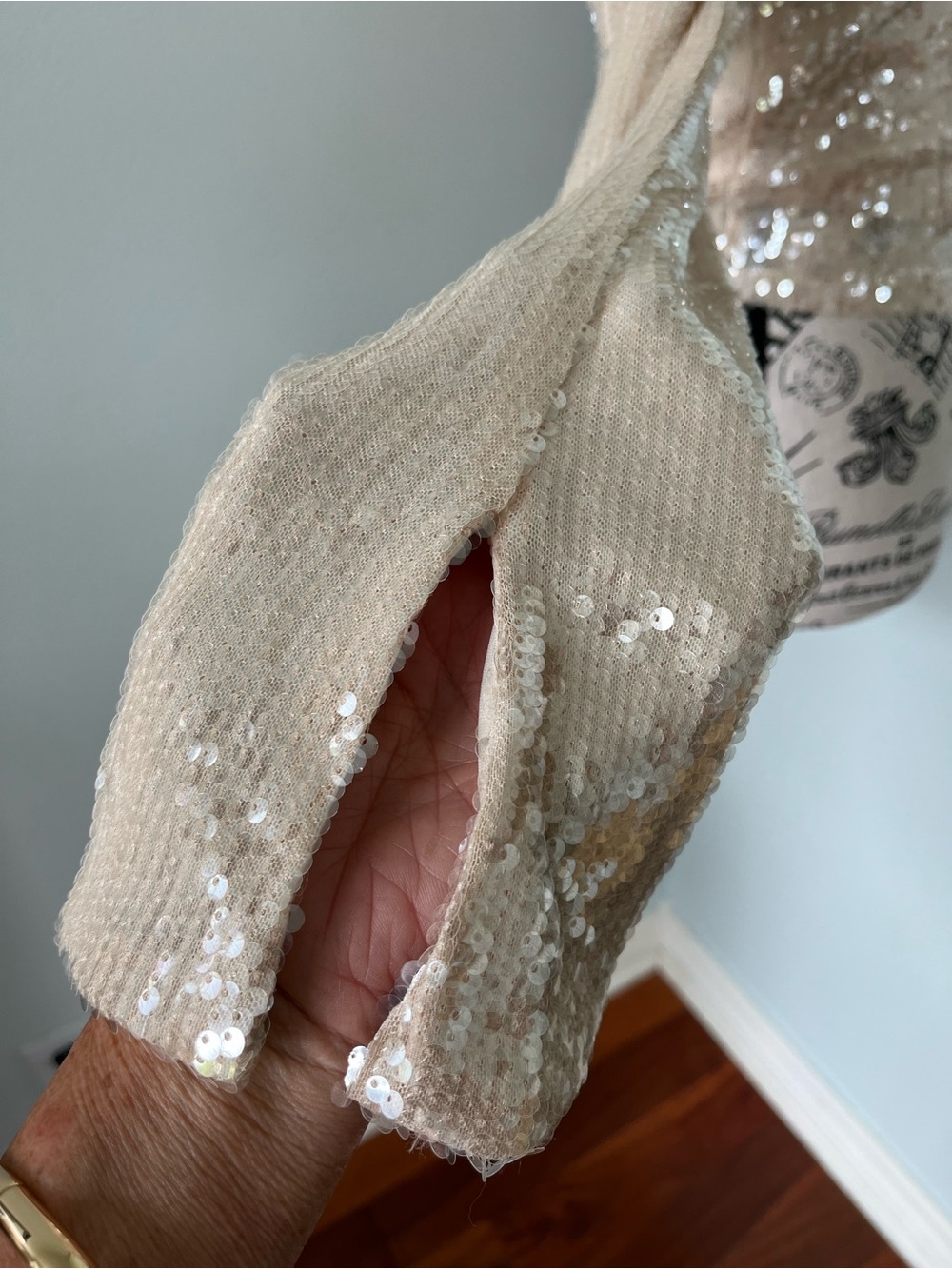 wild fable Champagne Sequin Tie-Neck Sweater - Picture 3 of 4